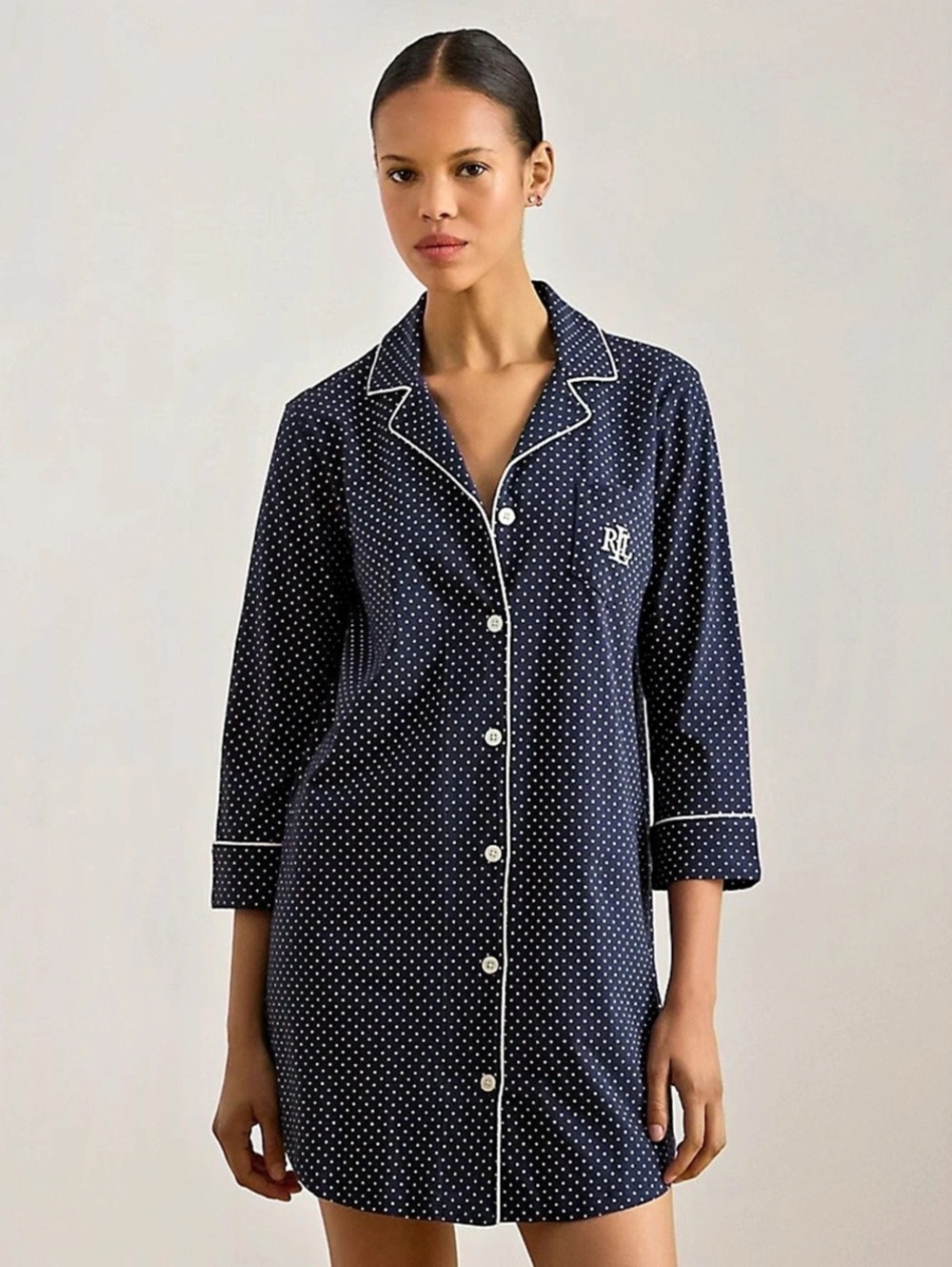 Ralph Lauren Women's Polka Dot Pajama Shirt Dress